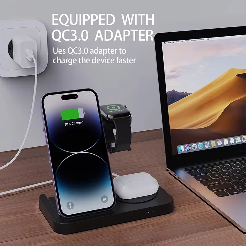Support de chargeur de montre de téléphone intelligent sans fil 4 en 1