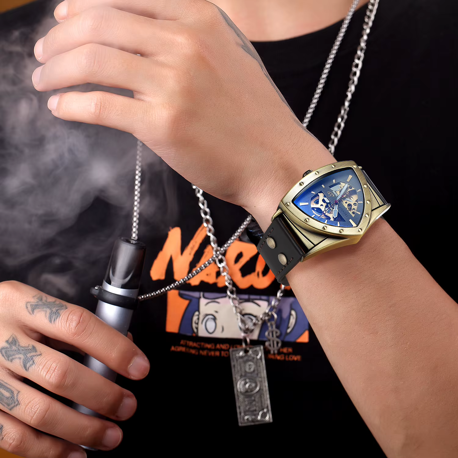 Montre pour hommes à la mode Triangle évidé lumineux entièrement automatique mouvement mécanique montres mécaniques reloj automático
