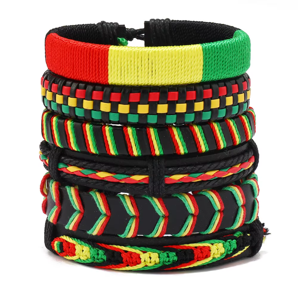 Bracelet personnalisé de style bohème, rouge, jaune, vert, tissé à la mode, multicouche, six pièces, pour hommes, collocation gratuite