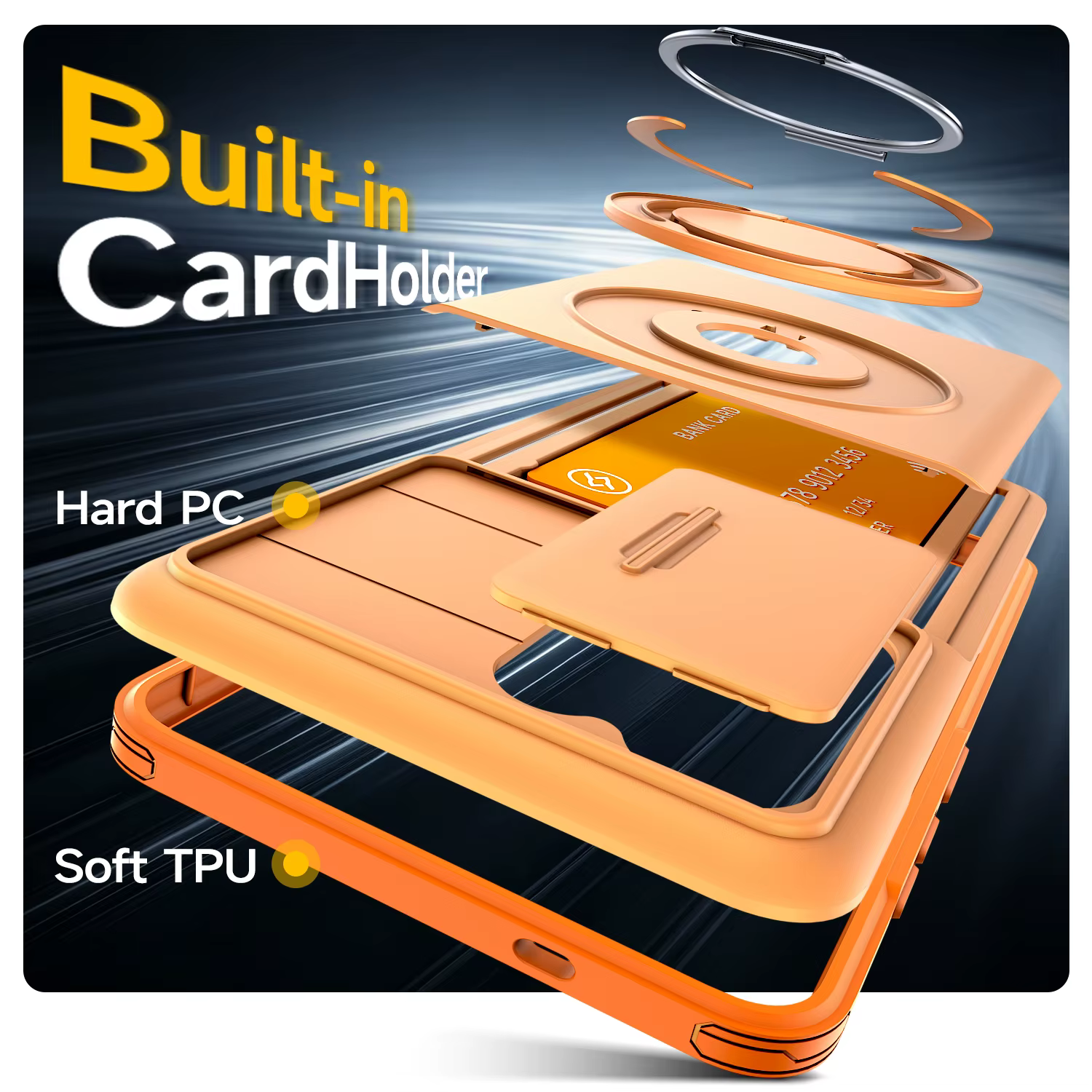 Étui de protection robuste pour Samsung Galaxy S26 S25 S24 S23 S22 Ultra Plus S25FE S24FE avec anneau de protection pour caméra coulissante et porte-cartes intégré