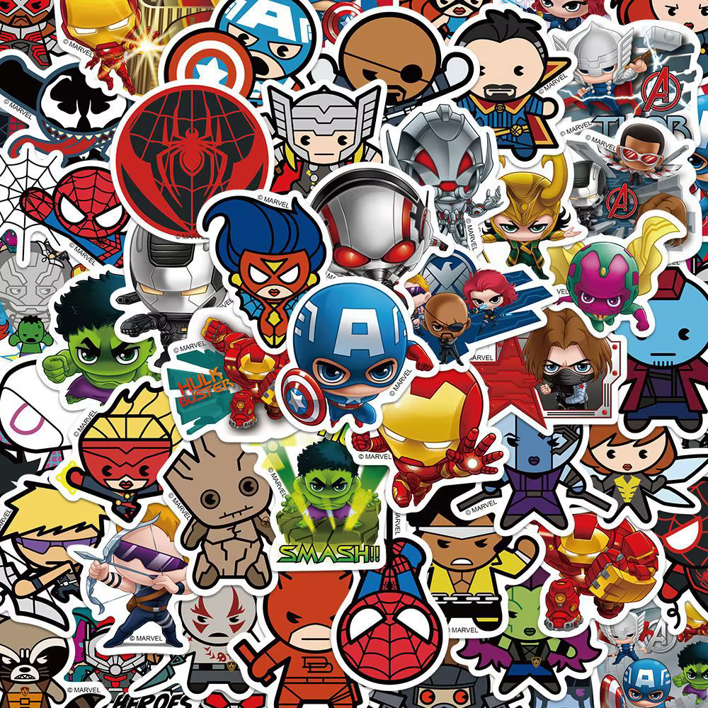 50 pièces Marvel les Avengers Anime dessin animé autocollant bricolage moto casque Skateboard ordinateur portable vélo voiture autocollants imperméables décalcomanies