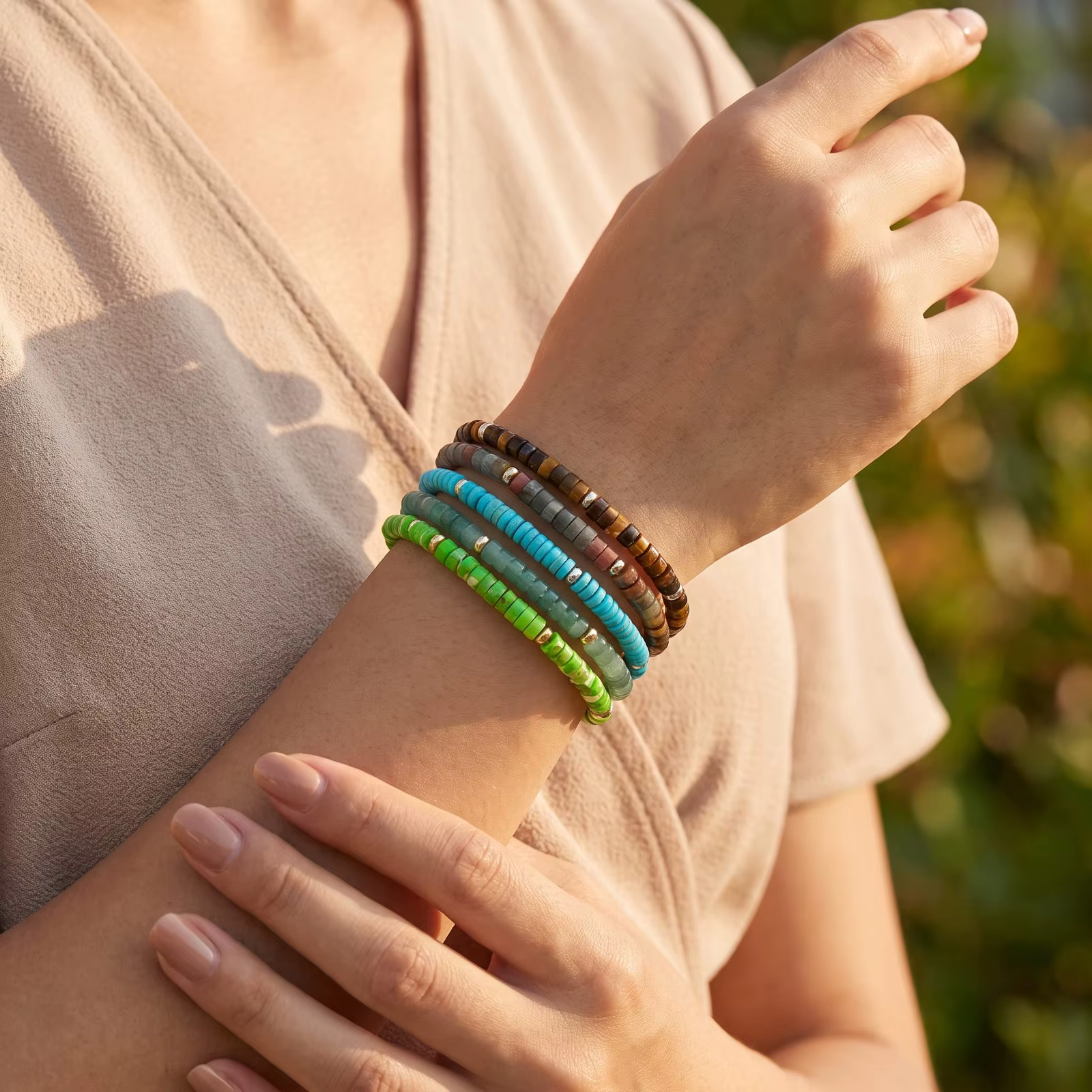 Bracelet en perles Heishi en pierre naturelle pour femmes et hommes, cordon tressé réglable, bijoux empilables faits à la main, style bohème surfer