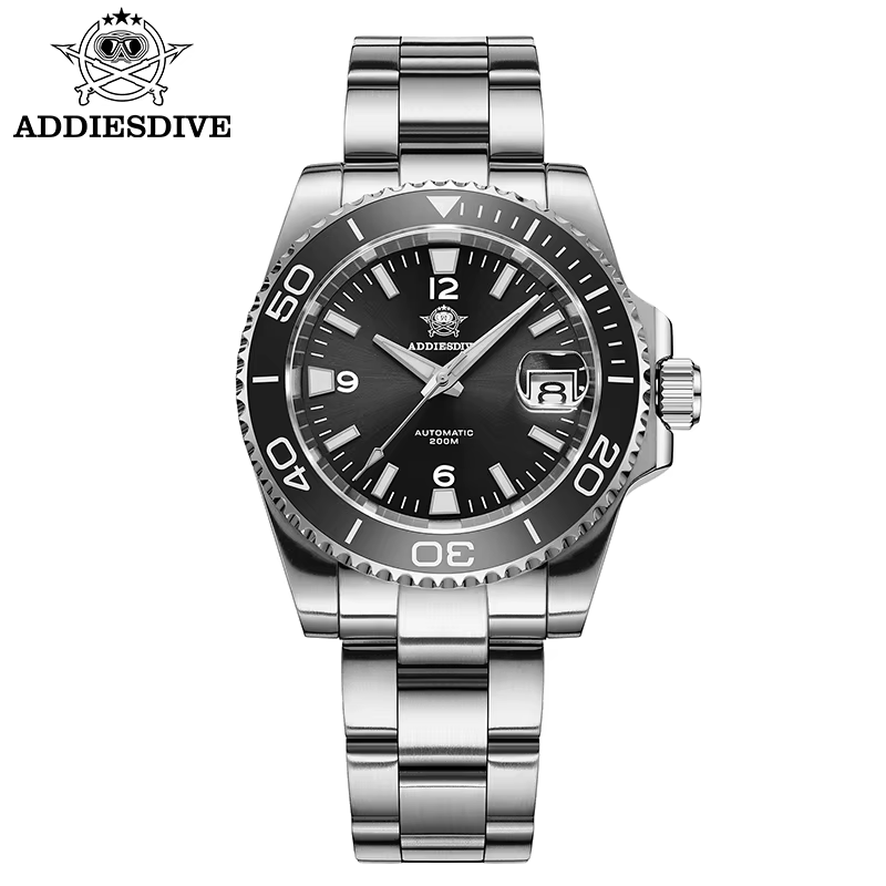 ADDIESDIVE nouvelle montre de plongée cadeau hommes 8215 automatique saphir AR revêtement verre céramique lunette étanche 200m lumineux en acier inoxydable St