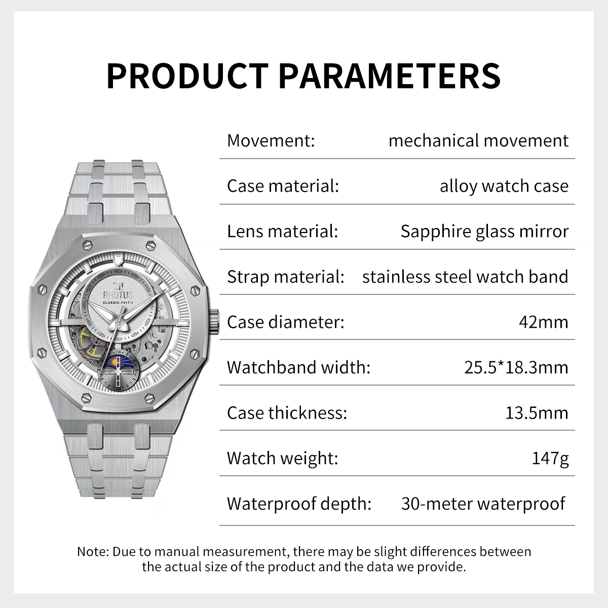 RHOTUS Montre mécanique automatique pour homme