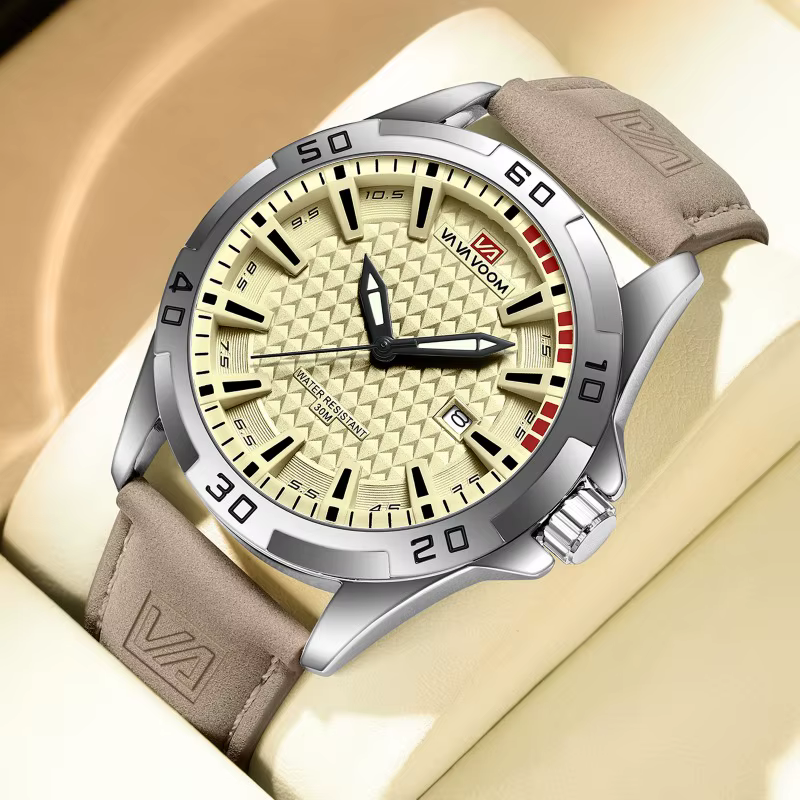 VA VA VOOM hommes Sport décontracté militaire Quartz calendrier montre-bracelet pour homme d'affaires en cuir étanche mâle horloge Relogio Masculin