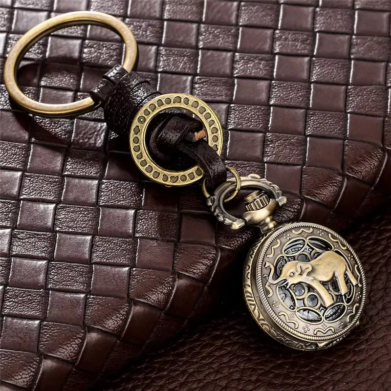 Vintage belle éléphant conception Mini horloge pendentif porte-clés montre Portable Quartz analogique
