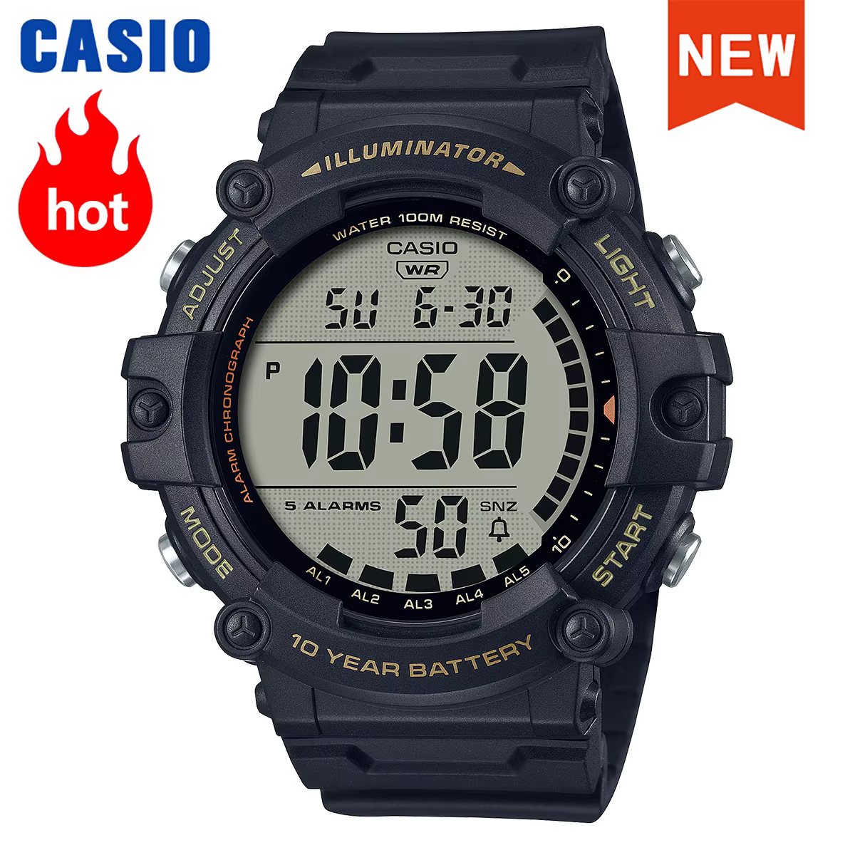 Casio Montre électronique multifonction à grand cadran pour homme Affichage simple et clair AE-1500WHX-1A/3A