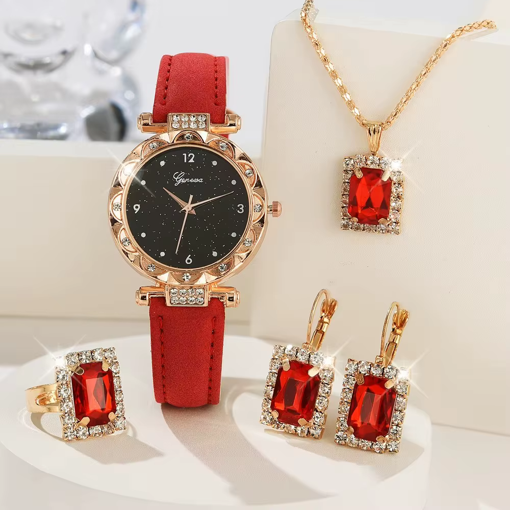 Montres pour femmes 5 pièces ensemble de luxe strass