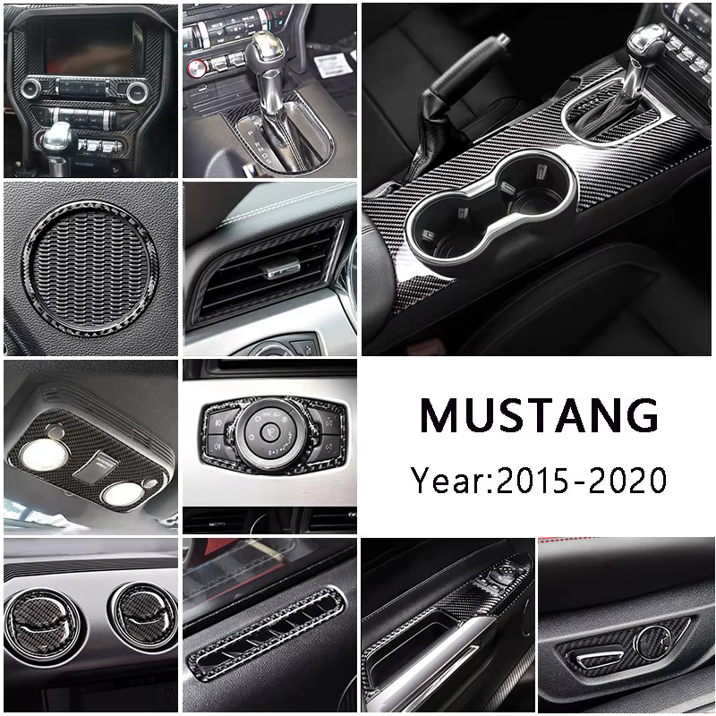 Accessoires pour Ford Mustang 2015 2016 2017-2020, style fibre de carbone, boîte de rangement intérieure pour voiture, garniture de protection, autocollant décoratif