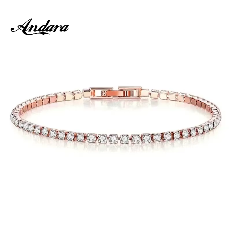 Bracelet tennis en argent sterling 925 plaqué or rose, serti de cristaux étincelants en zircone cubique, bijoux de luxe pour femmes, style hip-hop, cadeau surprise