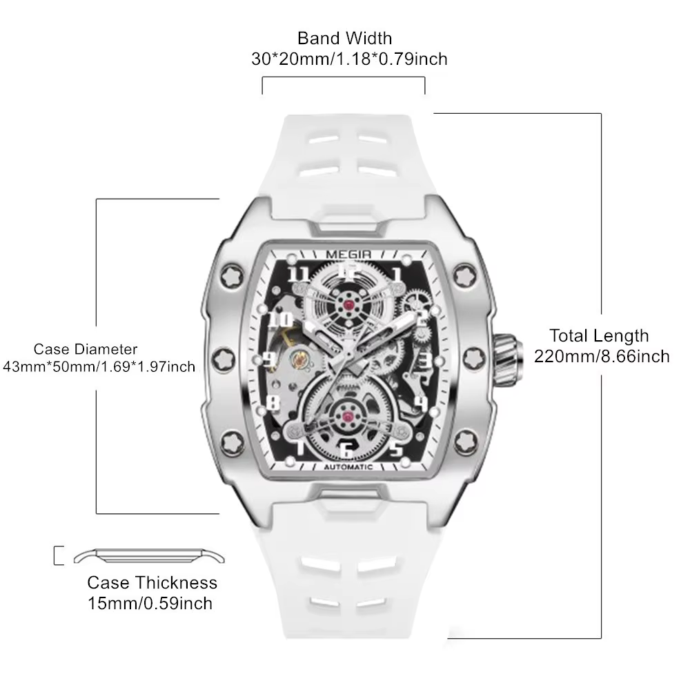 MEGIR marque mode montre mécanique pour hommes Sport évidé automatique montre-bracelet lumineux étanche horloge Reloj Hombre 8602