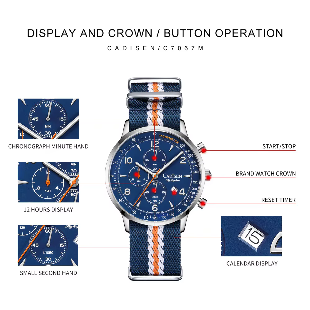 CADISEN montres pour hommes montre à Quartz de luxe