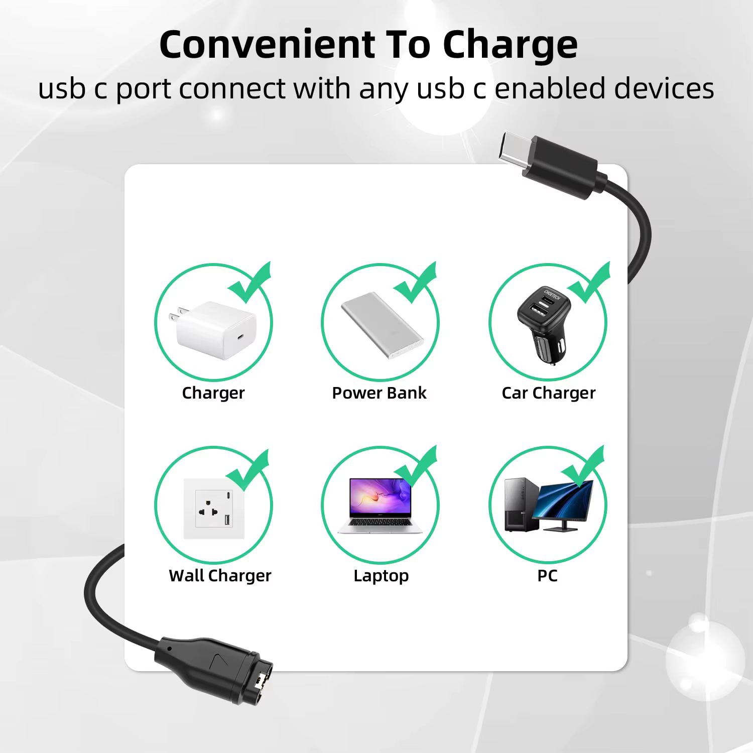 Chargeur USB C compatible avec Garmin Watch