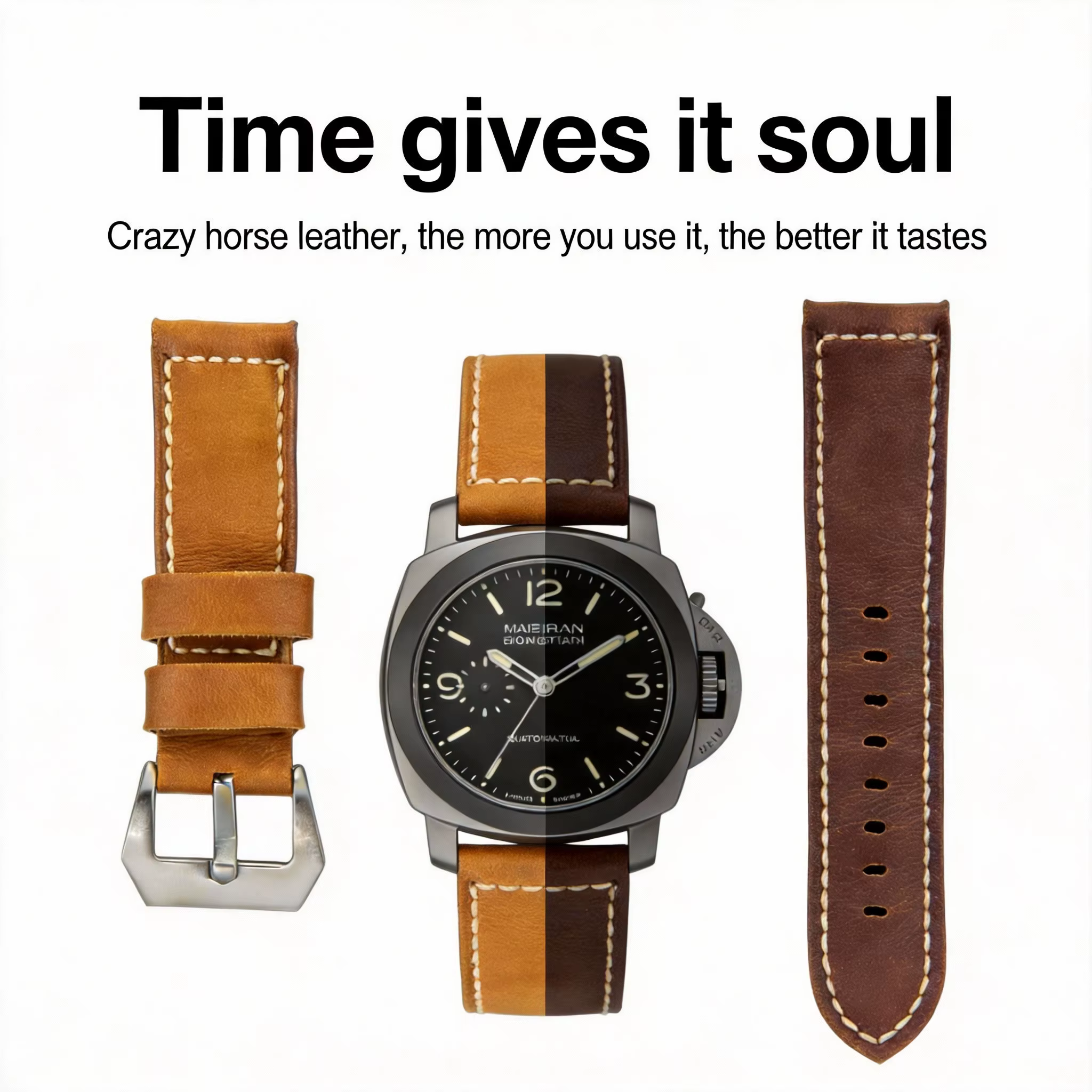 Bracelet de montre en cuir véritable pour Panerai