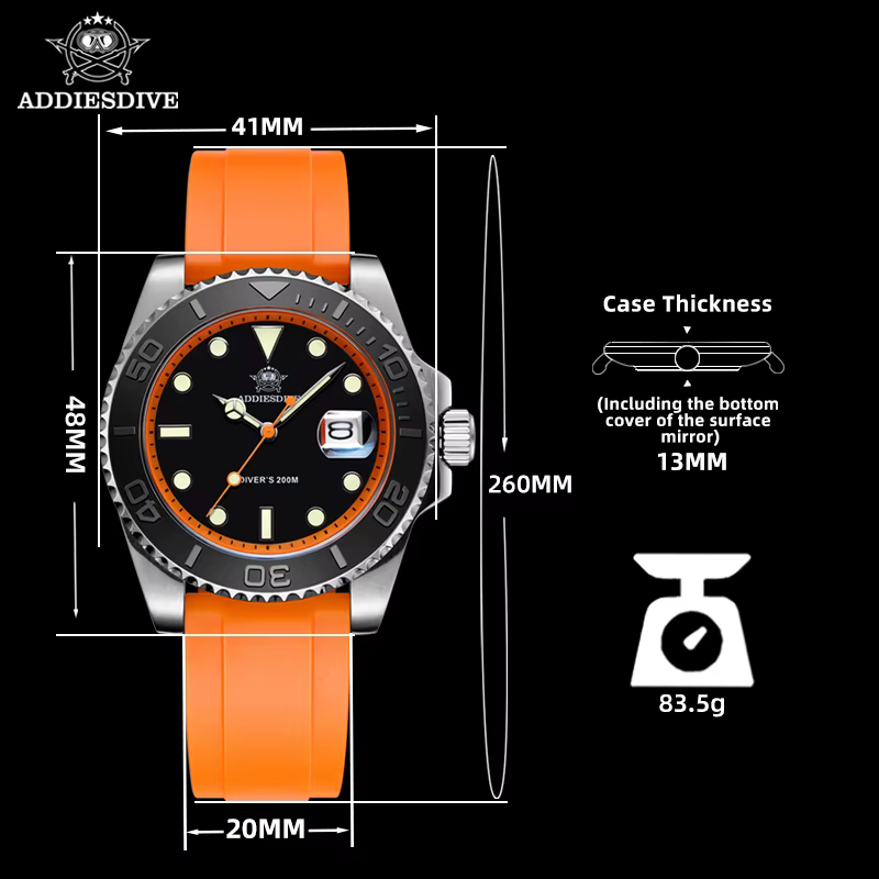 ADDIESDIVE montre à lunette rotative pour hommes 41mm
