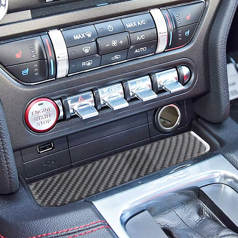 Accessoires pour Ford Mustang 2015 2016 2017-2020, style fibre de carbone, boîte de rangement intérieure pour voiture, garniture de protection, autocollant décoratif