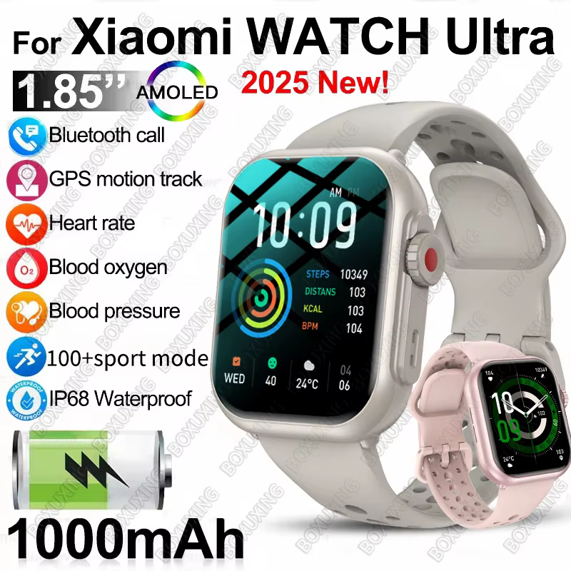 2025 nouveau pour Xiaomi montre intelligente hommes femmes 1.85 pouces HD AMOLED plein écran tactile IP68 étanche Bluetooth appel SmartWatch homme