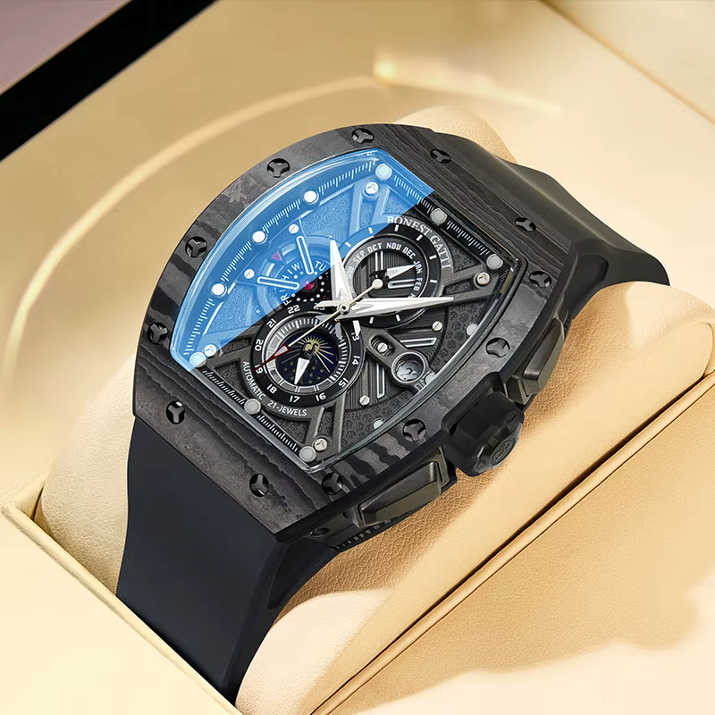 BONEST GATTI 9007 nouvelles montres pour hommes montre mécanique automatique en Fiber de carbone multi-fonctionnelle montre-bracelet à la mode