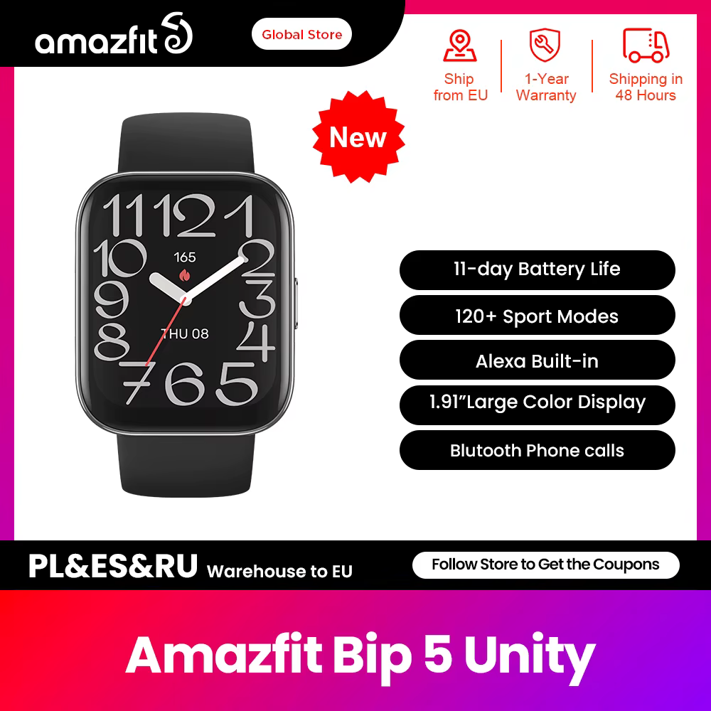Nouveau Amazfit Bip 5 unité 46mm montre intelligente plus de 120 Modes sportifs surveillance de la santé 24 heures Smartwatch pour téléphone Android IOS