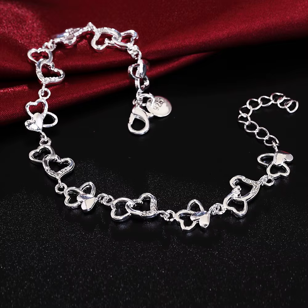 Bracelet en argent Sterling 925 pour femmes, chaîne en forme de cœur, fleur, à la mode, pour fête de mariage, joli bijou pour dame
