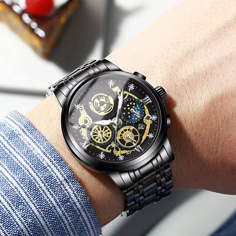 BINBOND luxe Quartz pour hommes montre bracelet en acier inoxydable cadran