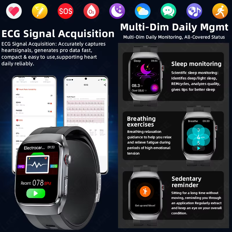 LIGE nouvelle montre intelligente ECG pompe à Air Airbag sangle SpO2 fréquence cardiaque moniteur de sommeil 1.43 "AMOLED santé Bracelet intelligent pour les Parents cadeaux