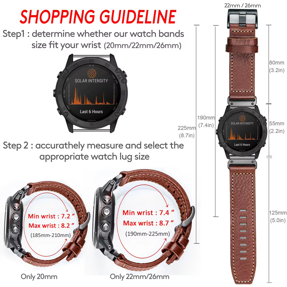 Leathe – bracelet de montre pour Garmin Quickfit
