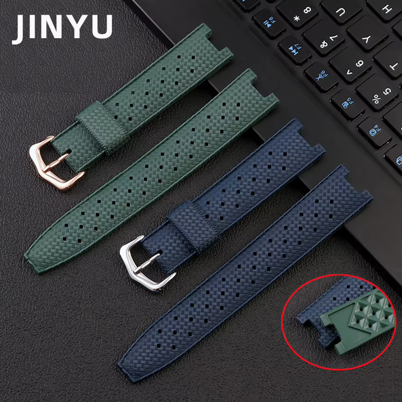 Rubber watch strap for cartier PASHA series 20*10mm 20*12mm 20*15mm watchband Notched Wristband Bracelet men's
