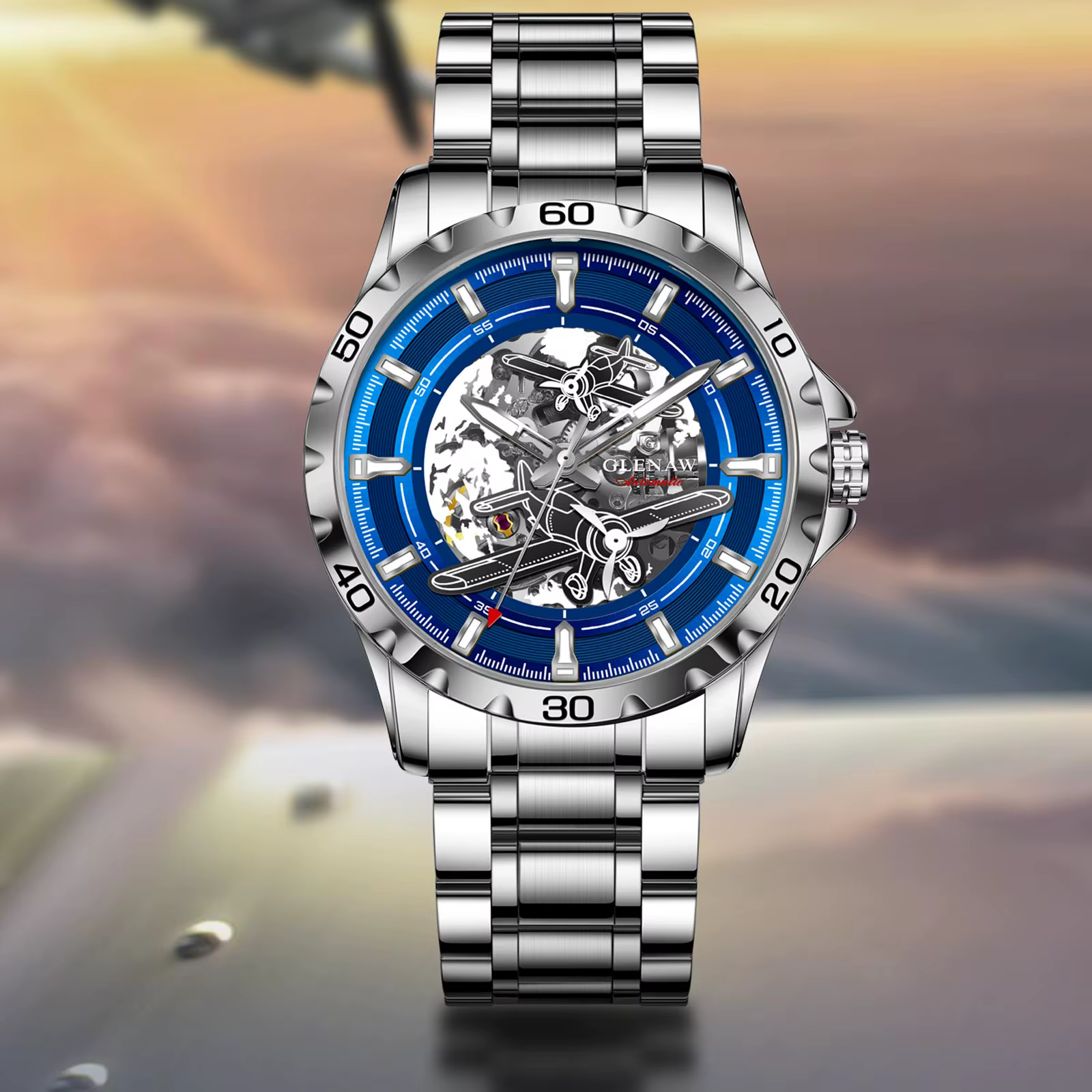 Montres mécaniques entièrement automatiques Glenaw Aircraft pour hommes