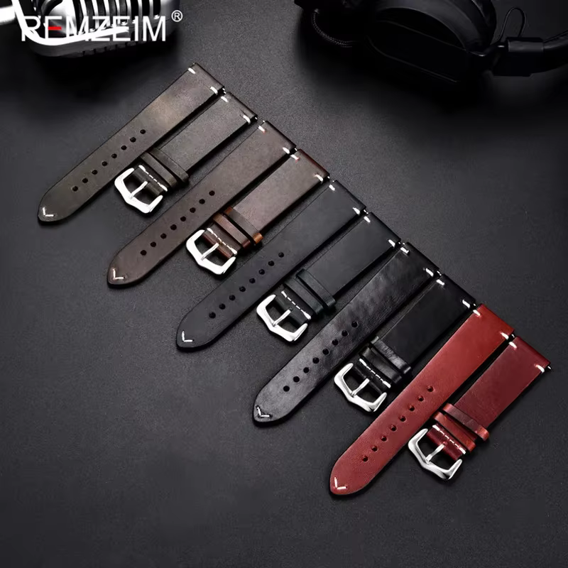 REMZEIM – Bracelet de montre Vintage en cuir de vache pour hommes et femmes