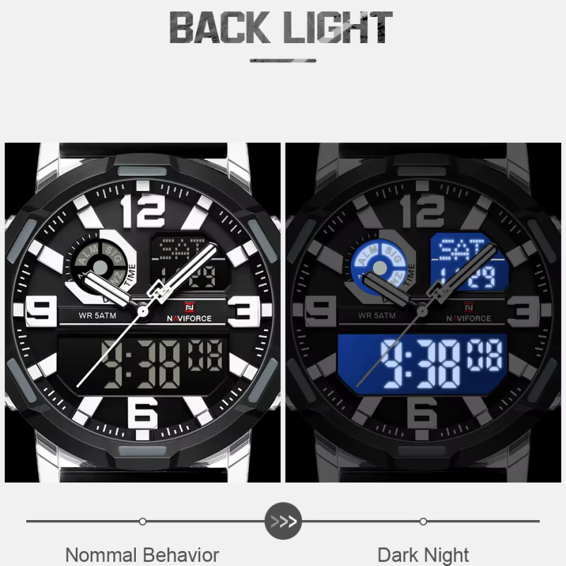 NAVIFORCE 2026 Montre Chronographe Homme Étanche 5ATM Double Affichage Alarme Semaine Mode Sport Cadeau Montre-Bracelet Relogio Masculino