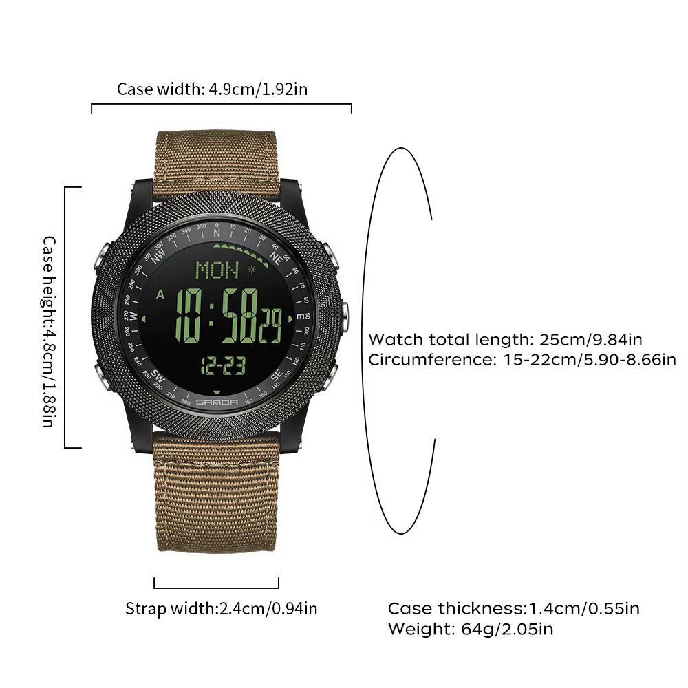 SANDA Montre-bracelet numérique à quartz militaire durable et tendance pour homme
