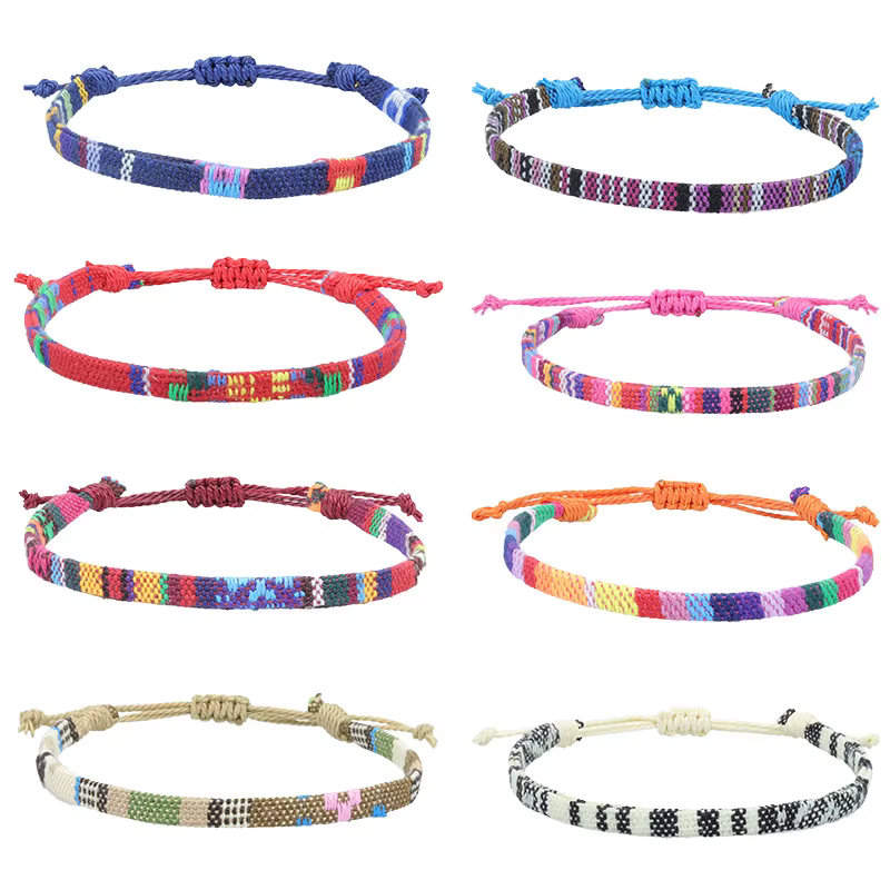 Bracelets de cheville en tissu tissé pour femmes et hommes, corde tressée à la main, nœud de plage, tissage ethnique Boho, breloque réglable