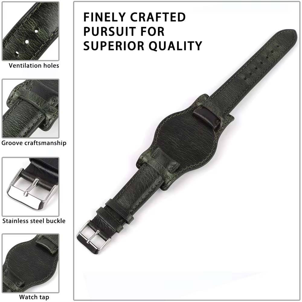 Bracelet de montre en cuir véritable pour homme