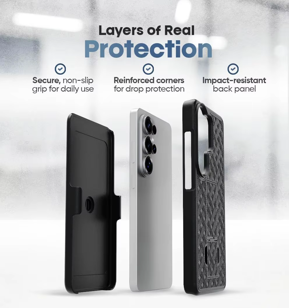 Étui robuste S26 Plus avec clip ceinture et support rotatif double couche pour Samsung S26 Ultra