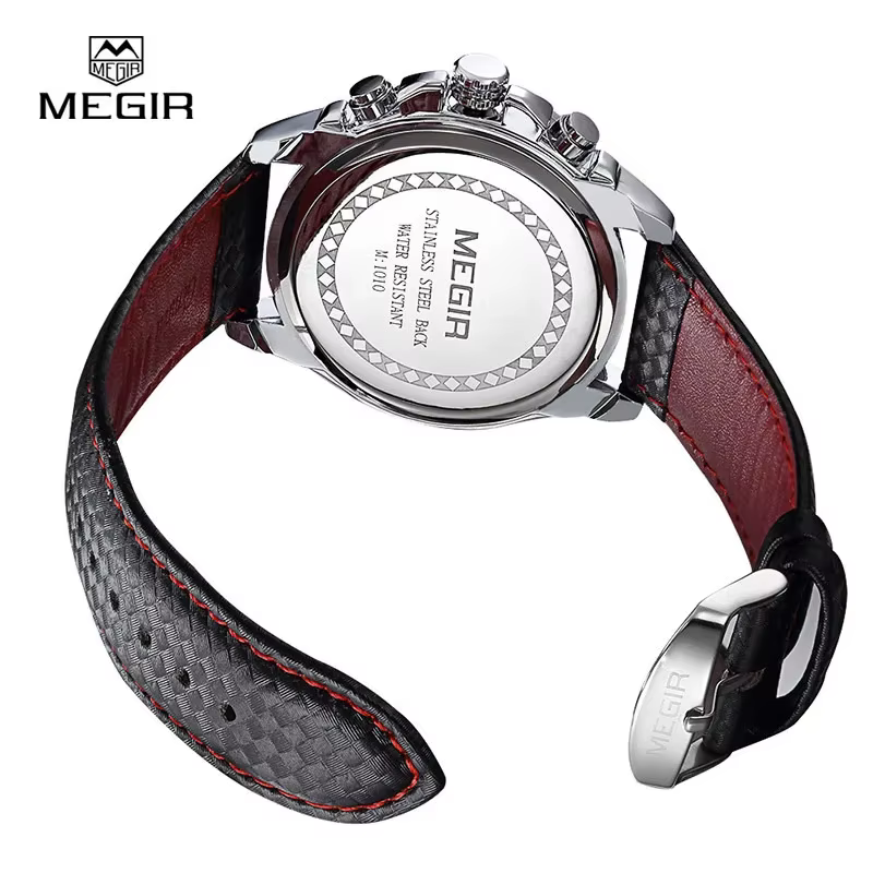 Montre à quartz pour homme MEGIR 1010 avec bracelet en cuir