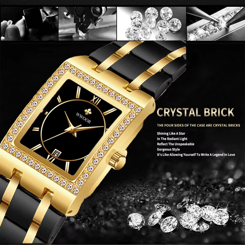 WWOOR Reloj nouvelle mode dames diamant montre haut de gamme de luxe carré montre-bracelet Simple femmes robe petite