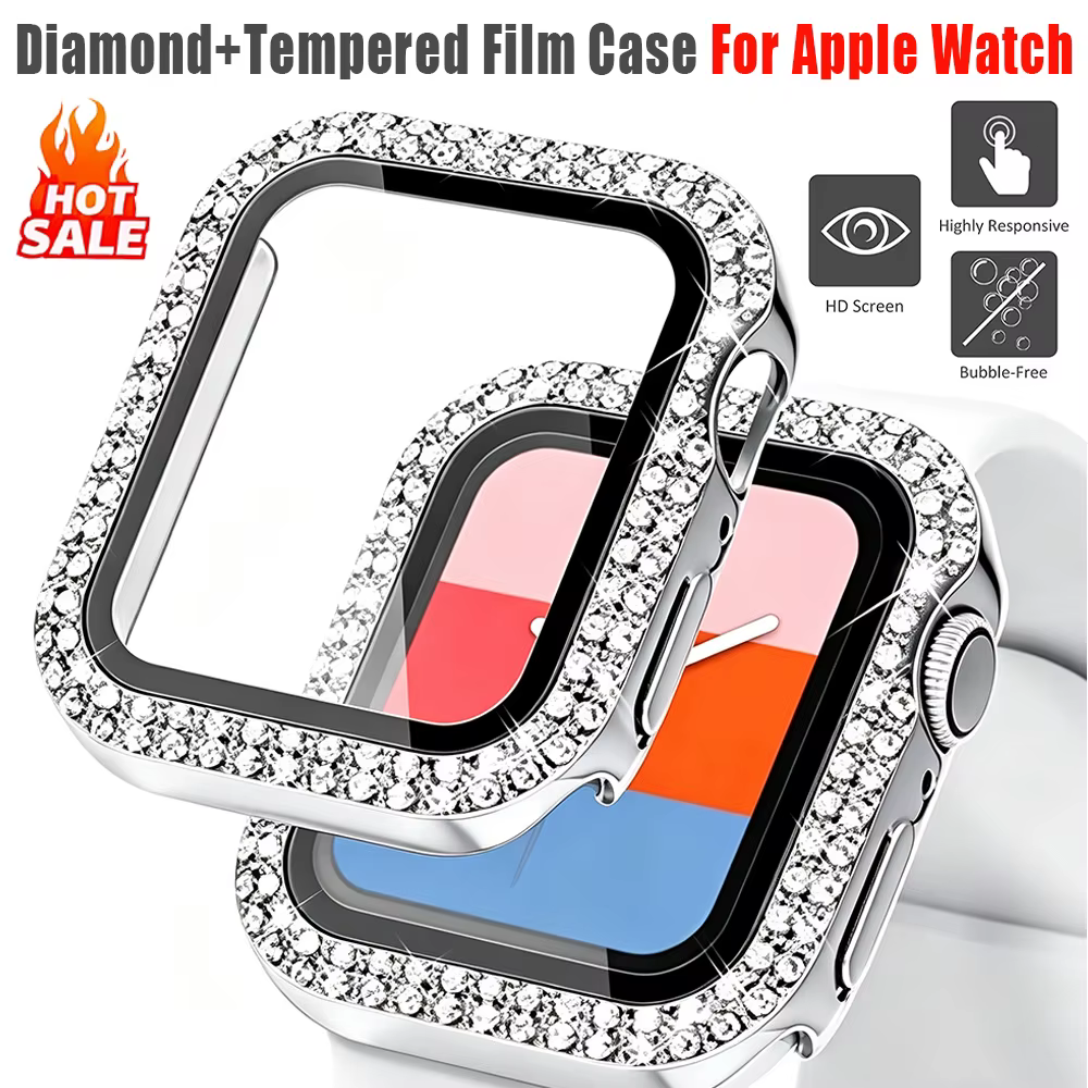 Étui en verre trempé avec film diamanté pour Apple Watch