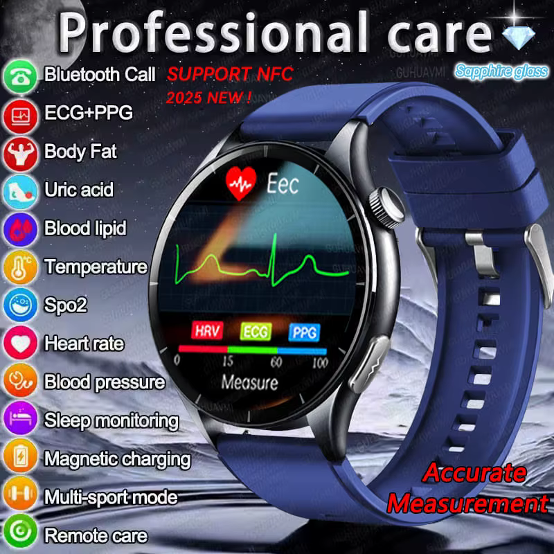 2025 nouveau ECG + PPG diagnostic de santé montres intelligentes hommes femmes horloge acide urique lipide BP traqueur de fréquence cardiaque NFC sport montre intelligente IOS