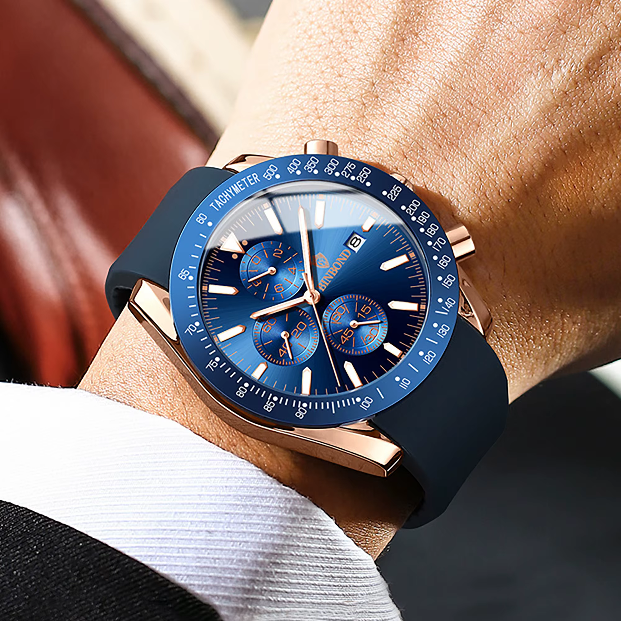 Montre Homme BINBOND Chronographe Automatique avec Date Précise