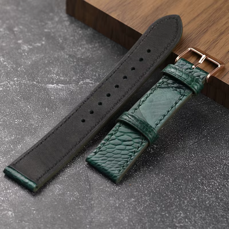 Bracelet de montre en cuir de pied d'autruche fait à la main bleu vert 18 19 20 21 22MM