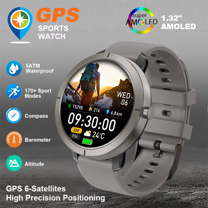 2026 GPS Smartwatch AMOLED 1.32 "montre militaire appel 5ATM étanche 170 Modes de Sport