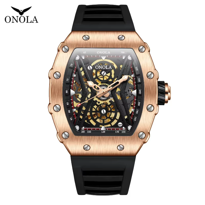 ONOLA 3828 montre mécanique automatique conception de tonneau de vin hommes haut de gamme mode décontracté squelette