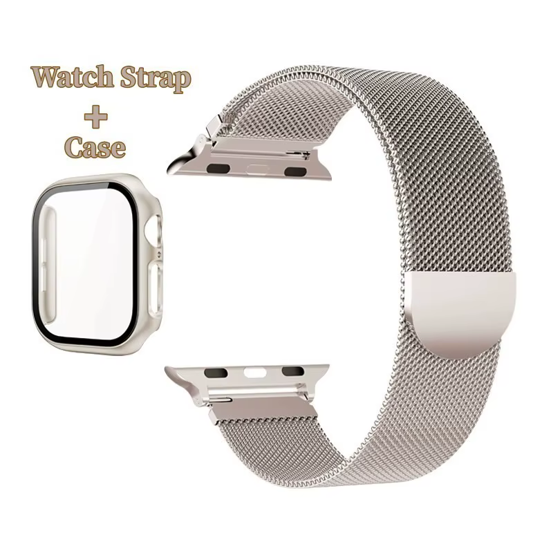 Starlight Milan bracelet en métal + étui pour Apple Watch 46mm 42mm 38 40 41 44 49 45mm PC verre iWatch série 11 10 9 8 7 6 5 4 Ultra3/2