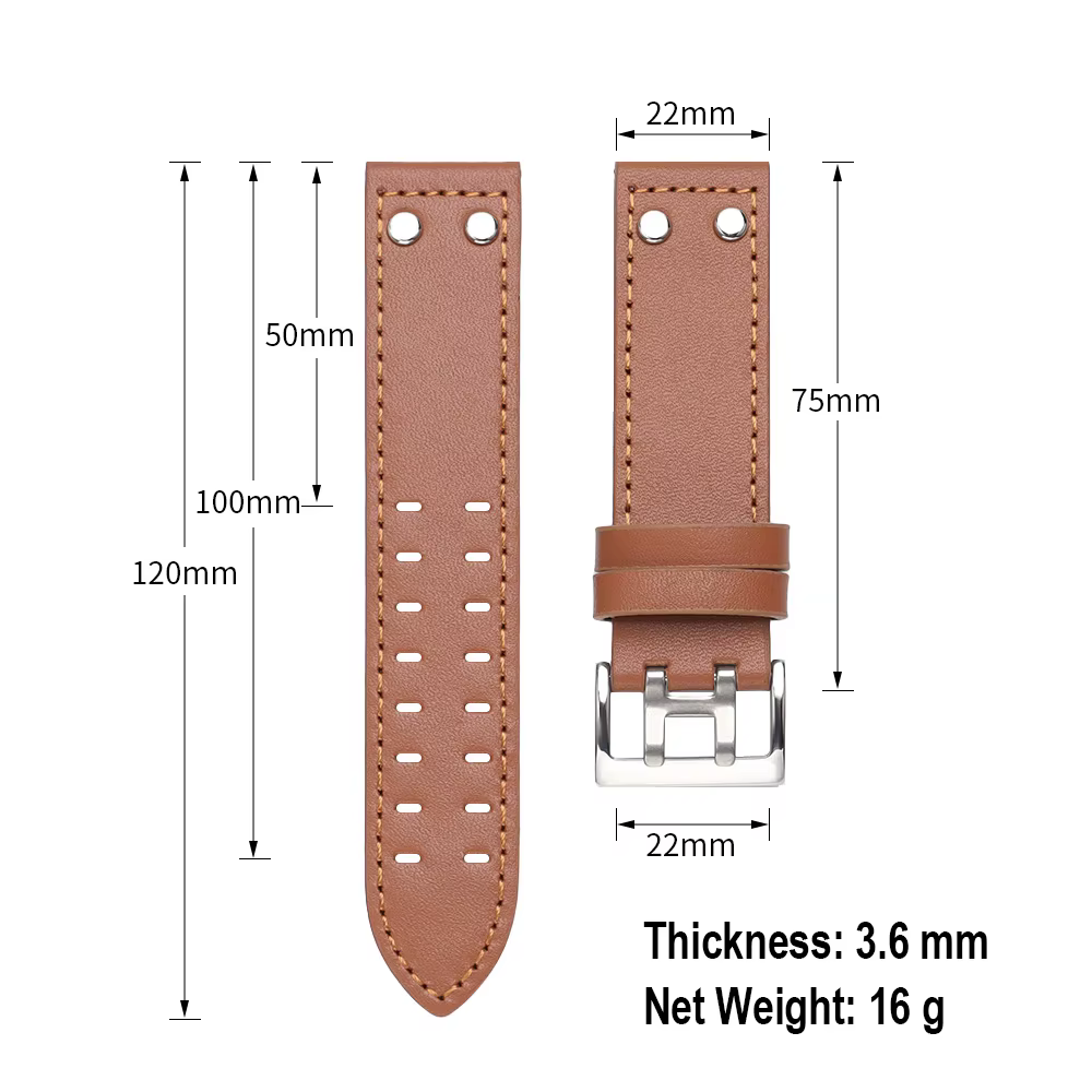 Bracelet de montre en cuir véritable vintage 20 mm 22 mm