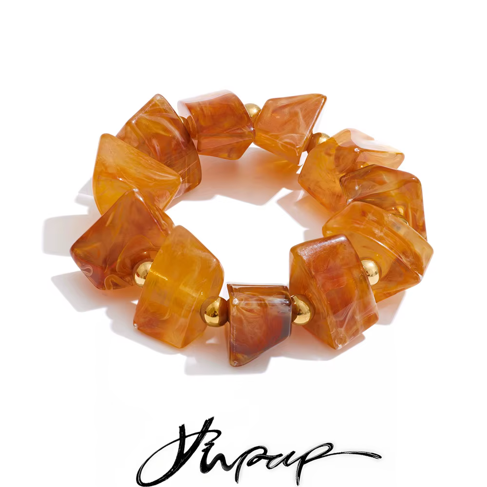 Yhpup 2025 ambre résine acrylique géométrique perle chaîne grand Bracelet