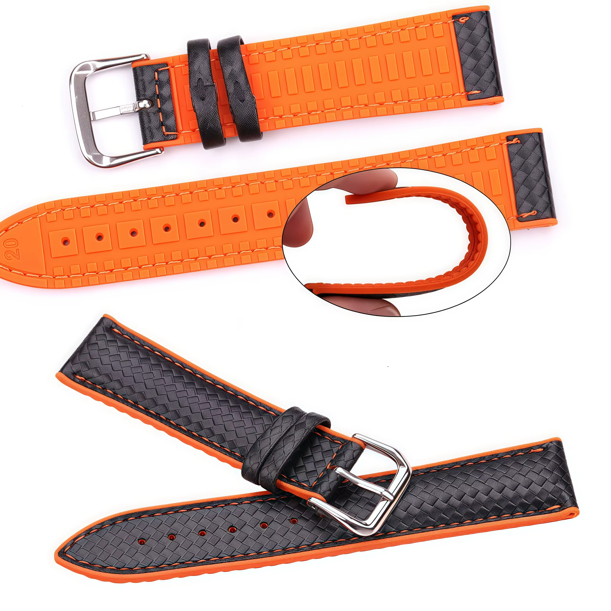 Bracelet de montre en cuir + caoutchouc pour femmes et hommes