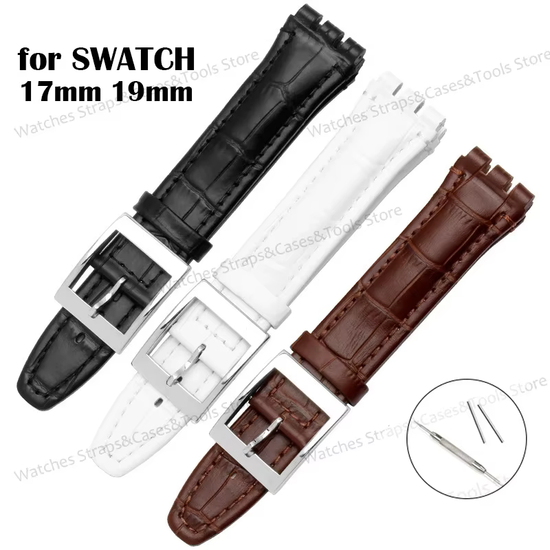 Bracelet de montre en cuir véritable pour Swatch