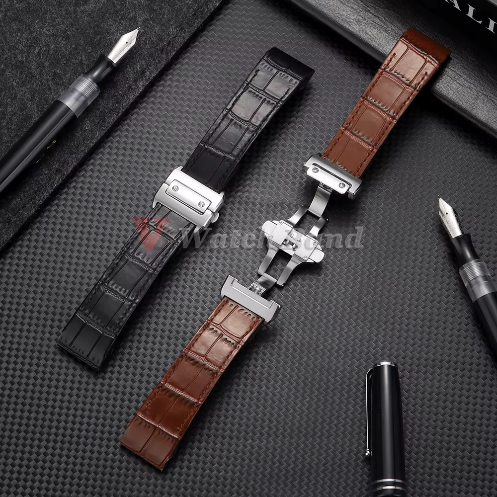 Bracelet de montre en cuir de veau véritable pour Cartier Santos 20 mm 23 mm
