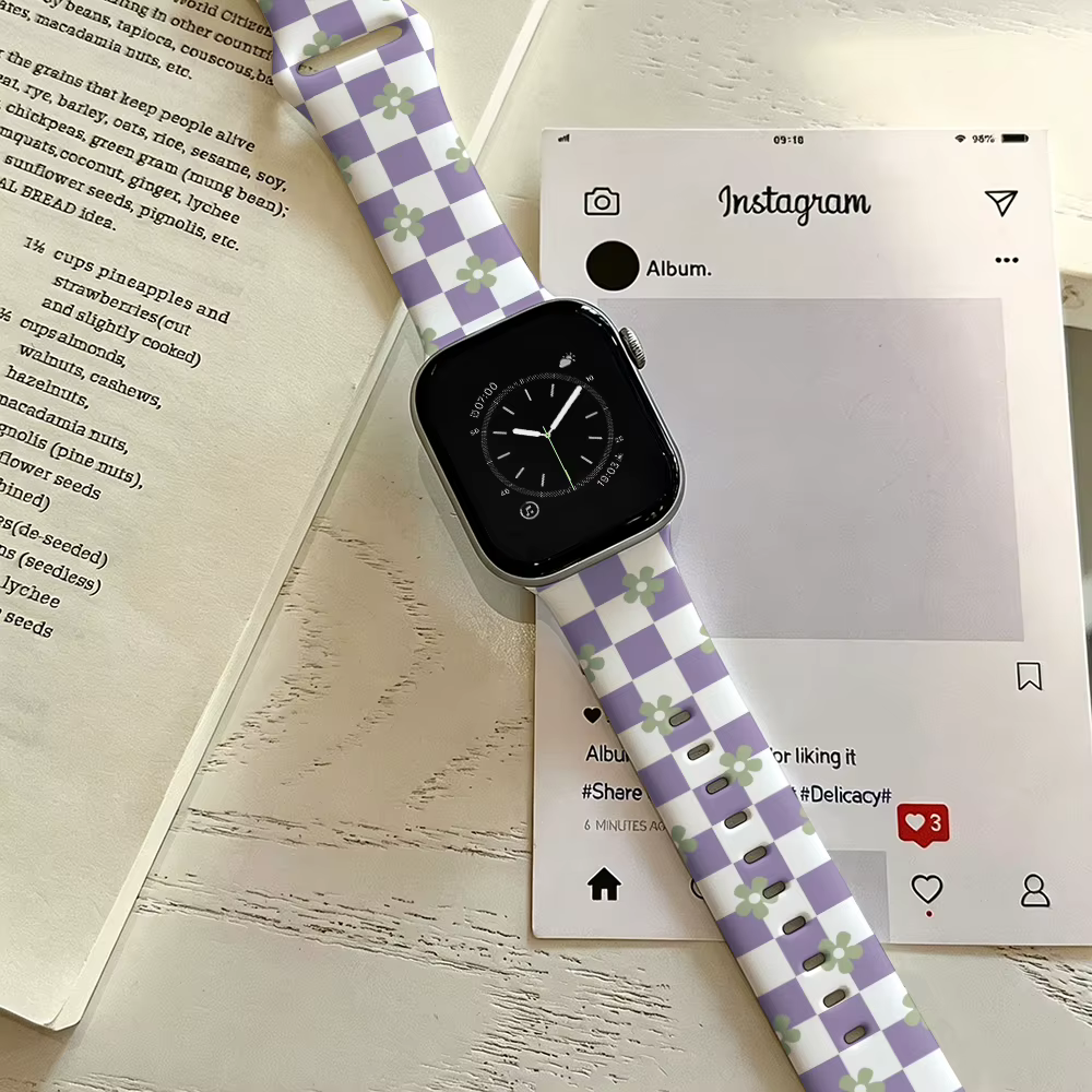 Bracelet à fleurs carrées violettes pour Apple Watch
